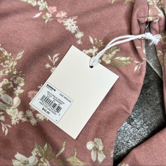 NWT Lauren Conrad Floral Off-The-Shoulder Lightweight Sweatshirt Dusty Rose M - Picture 12 of 14